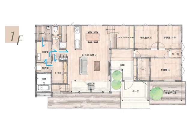 間取り1F | 悠建築工房 てまひまの家「-無垢の木と漆喰-」