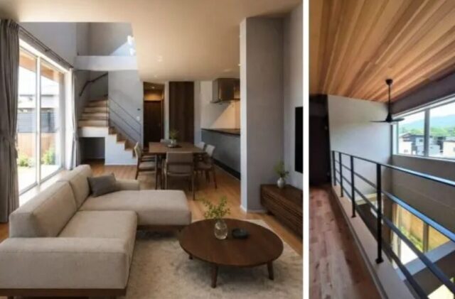 レッドシダーの温もりと1階完結の収納動線が心地よい2階建て - 悠悠ホーム - リビング・吹き抜け