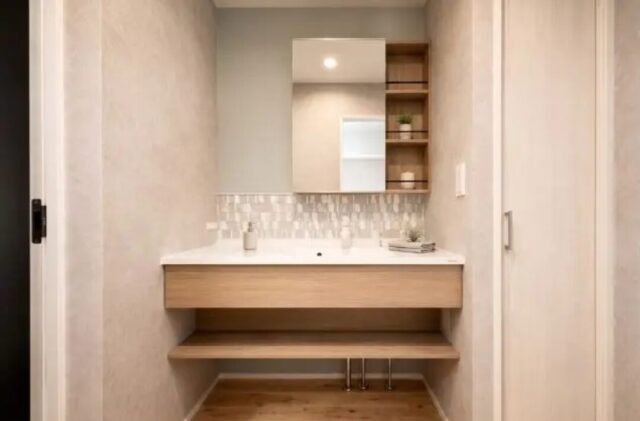 レッドシダーの温もりと1階完結の収納動線が心地よい2階建て - 悠悠ホーム - 洗面所