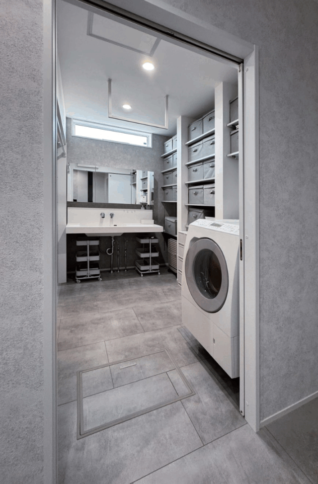 凛とした雰囲気漂うグレーモダンな未来志向の2階建て - NEOデザインホーム - サニタリールーム