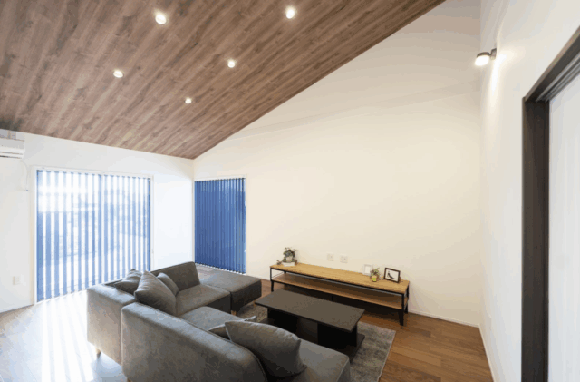 重厚感のあるブラック外壁と片流れ屋根が際立つモダンな佇まいの平屋 - タカスギ - リビング