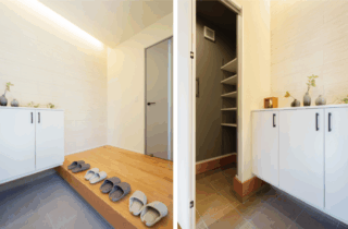 水平ラインが美しいシックな佇まいの3人家族にちょうどいい23坪の平屋 - タカスギ - 玄関・収納