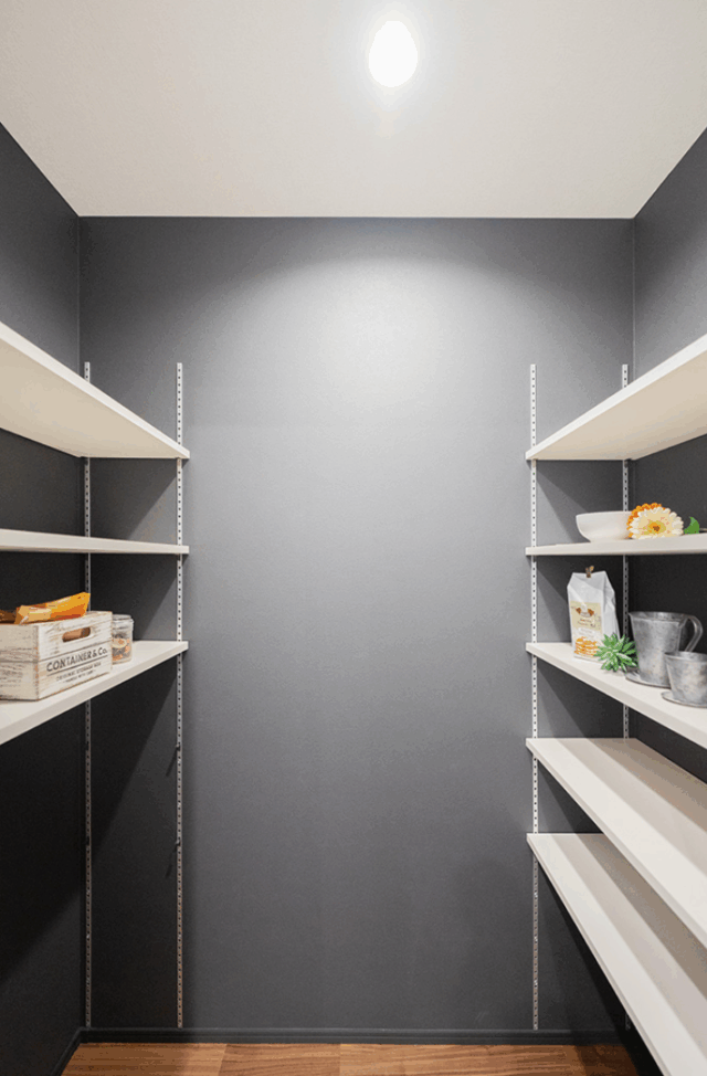 家事ラク動線と大容量収納を備えた機能的でシンプルモダン×シックな2階建て - タカスギ - パントリー