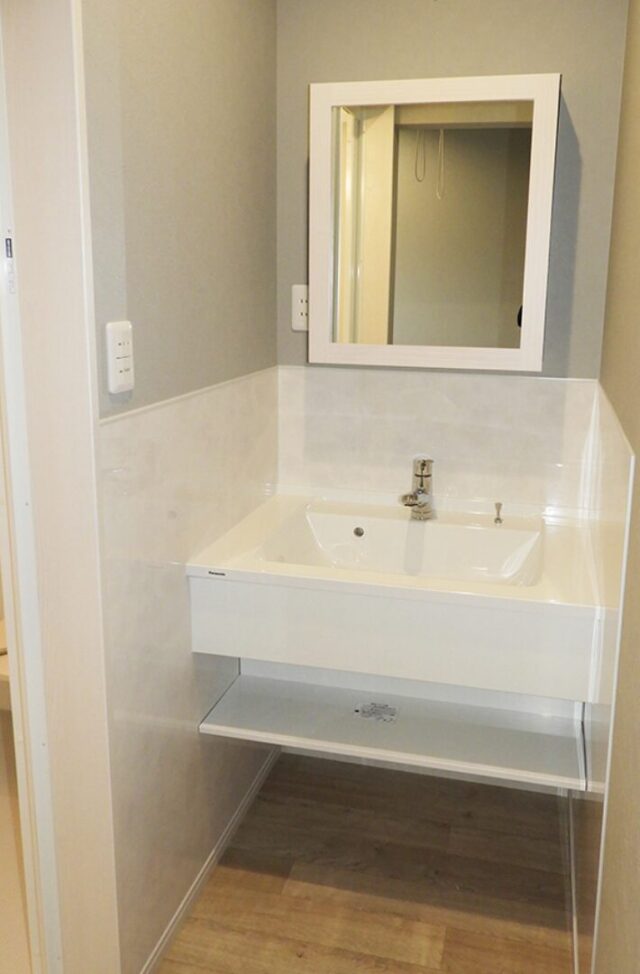 高い天井と機能美が調和する猫と暮らすコンパクトな平屋 - 向洋ハウジング - 洗面スペース