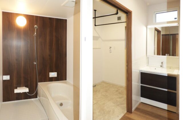 招き屋根とブラック外壁の重厚な佇まいと子育てを支える機能性が調和する平屋 - 向洋ハウジング - 水回り