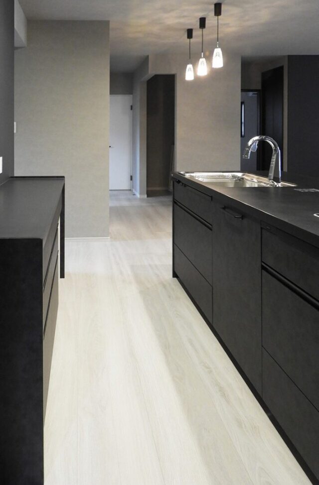 ブラックの外装とアイランドキッチンが映える大人かっこいいモダンな平屋 - 向洋ハウジング - キッチン・収納