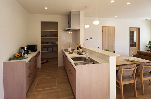 キッチン - 緑ヶ丘11号地モデルハウス「インナーテラス付き2階建てテクノストラクチャー住宅」(延岡市) - 向洋ハウジング