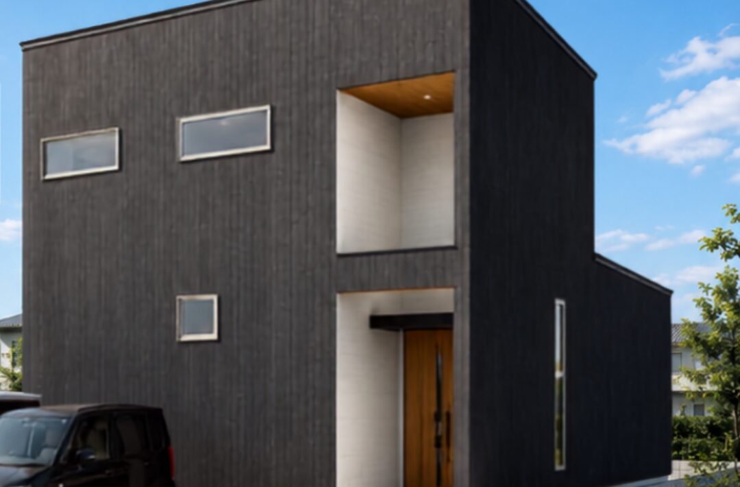 黒のキューブ型外観と吹き抜けリビングが心地よい2階建て - 森建築 - 外観