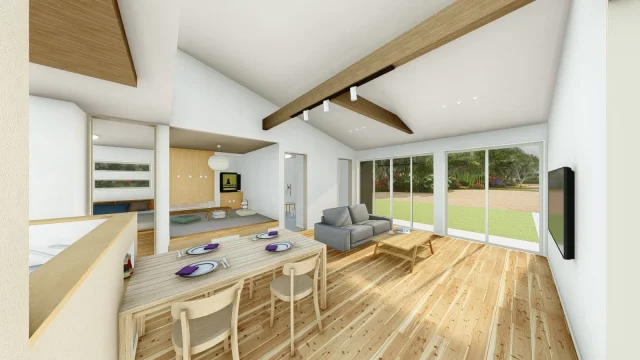 串間市にて「収納を家族専用の動線に配置してリビングスッキリ!ノスタルジックな杉板床張の高気密32坪平屋」の完成見学会【11/8,9】