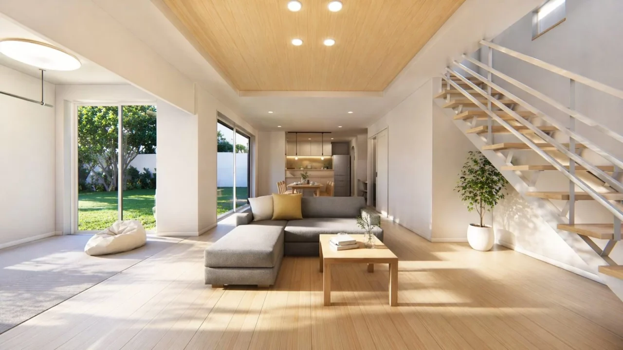 宮崎市本郷南方にて「折り上げ天井リビング・庭を眺める和室・まっすぐサニタリー完備！家族団欒とひとり時間を両立♪37坪2階建て」の完成見学会【5/1-4】