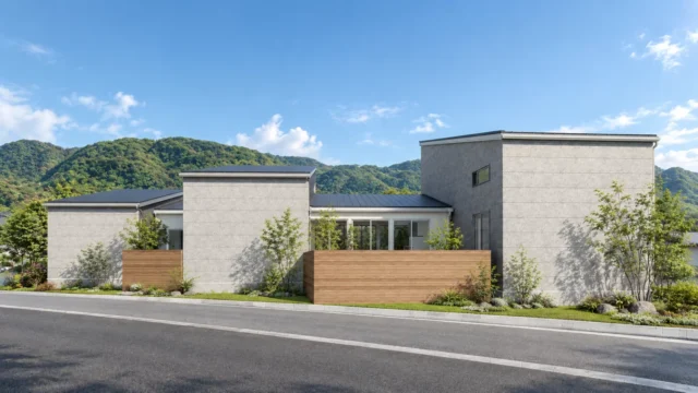 大村市植松にてモデルハウス「緑の中庭とウォームラグジュアリーな空間に癒される 3ボックス+2ハブ構造のコートハウス」の完成見学会【11/21-23】
