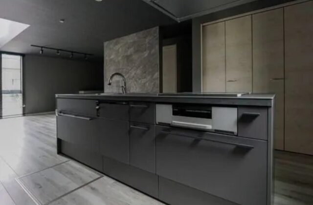 ダークトーンに包まれた重厚感のあるインダストリアル・モダンな2階建て - 大園建設 - キッチン